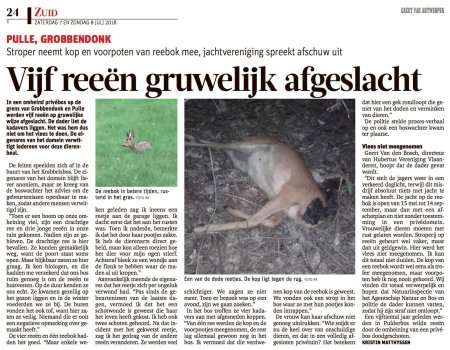 Jachtvereniging spreekt afschuw uit over stroperij Jachtvereniging spreekt afschuw uit over stroperij