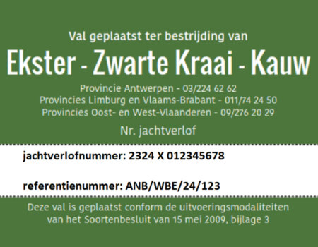 Larsen-kooien en trechtervallen: verplichte melding van het referentienummer op weerbestendig plaatje Larsen-kooien en trechtervallen: verplichte melding van het referentienummer op weerbestendig plaatje